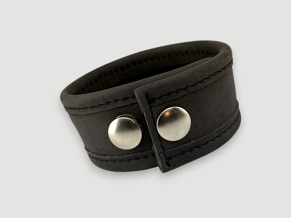 Flange - Aged Steel Leather Cuff