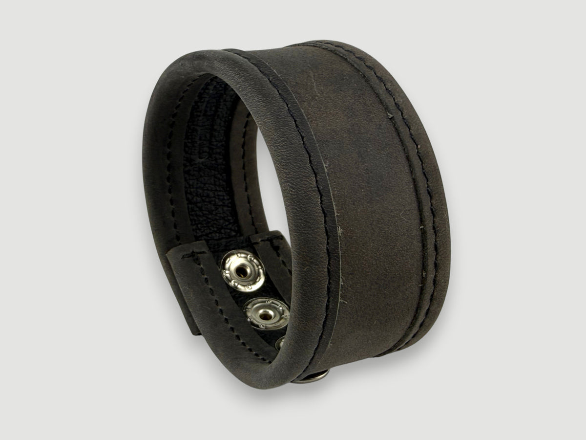Flange - Aged Steel Leather Cuff