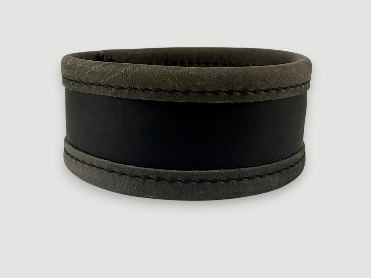 Flange Leather Cuff - Carbon Black / Aged Steel