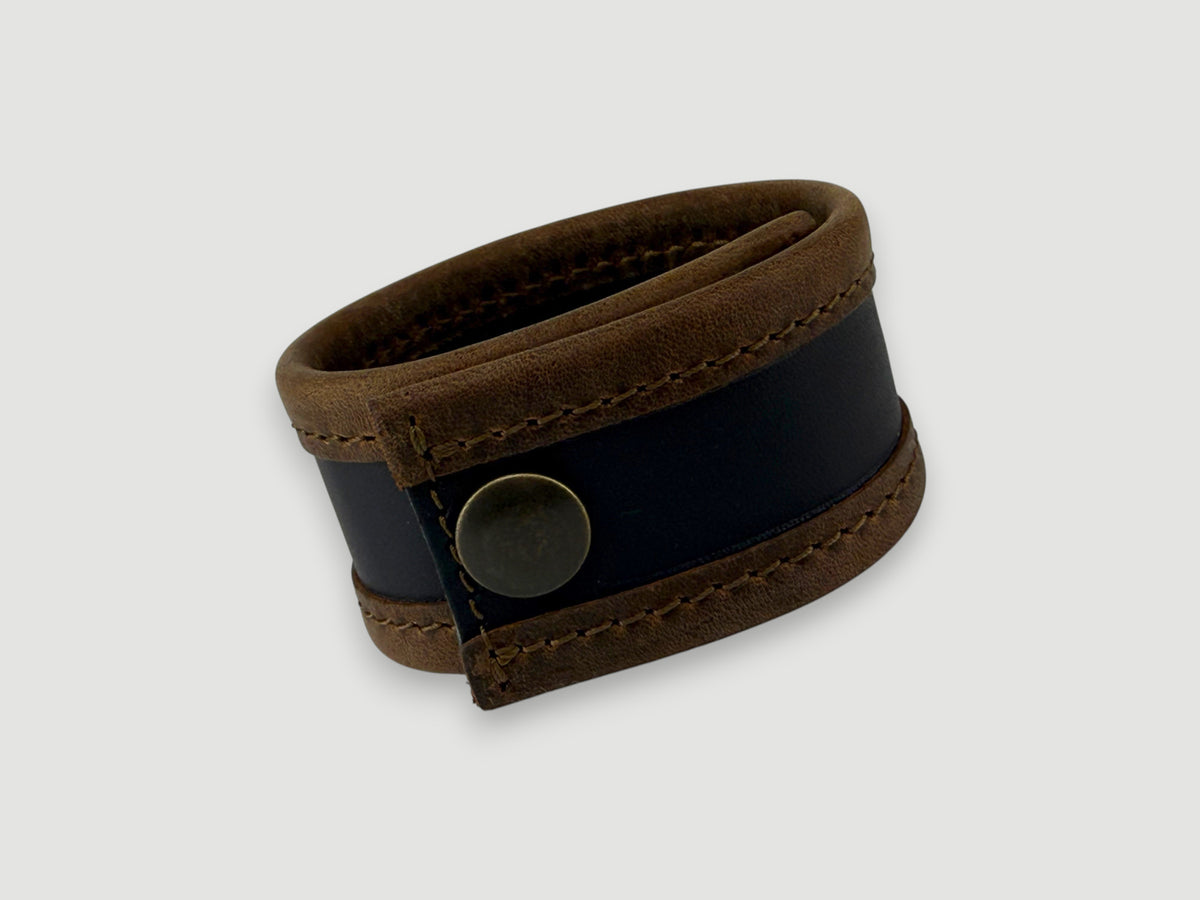 Flange Leather Cuff - Carbon Black / Whiskey Brown