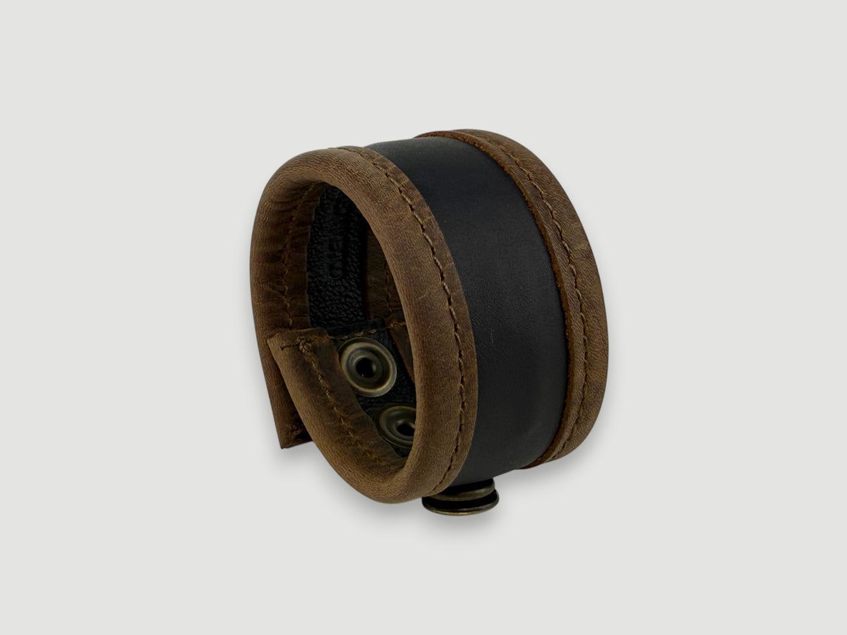 Flange Leather Cuff - Carbon Black / Whiskey Brown
