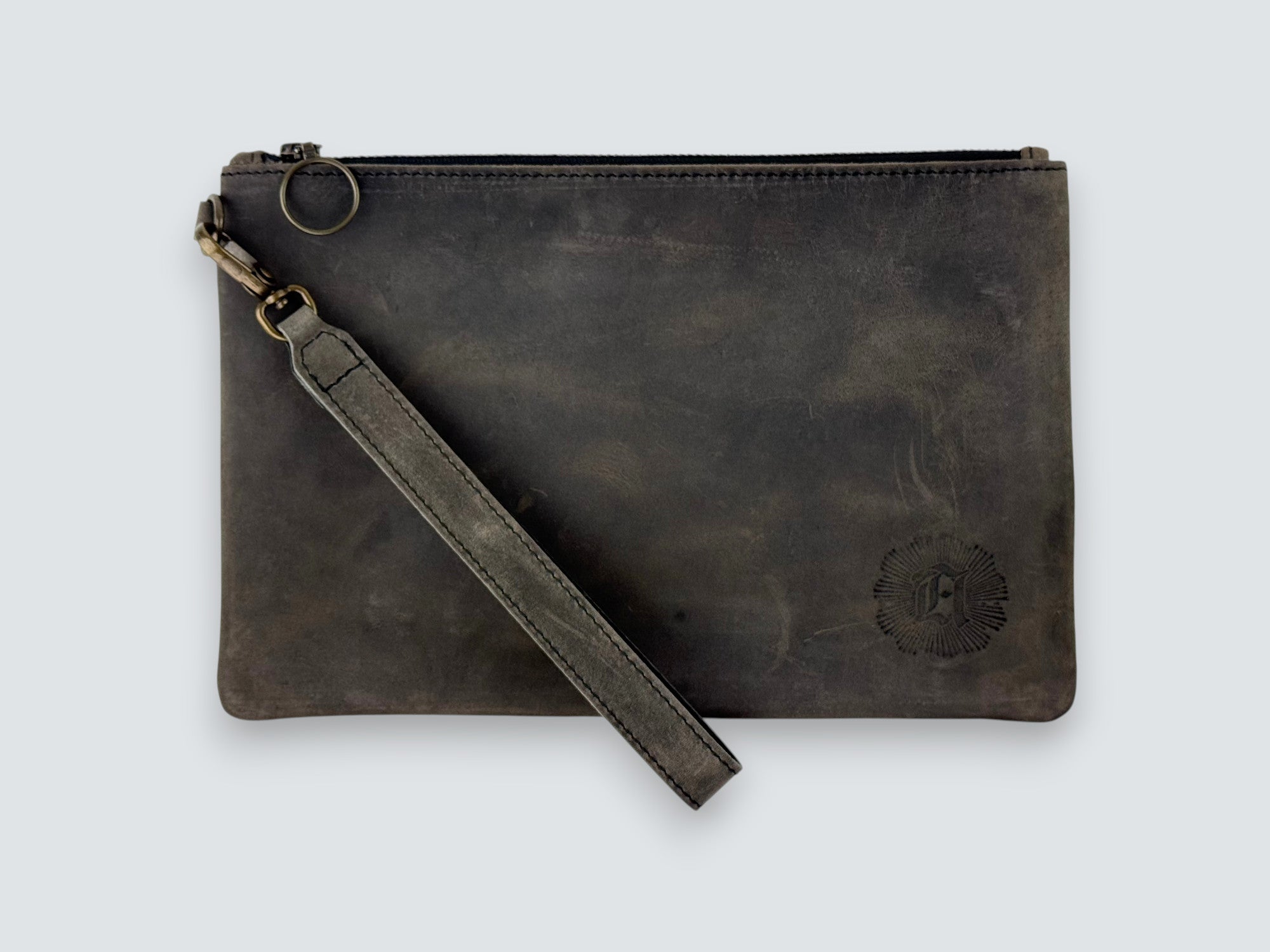 Leather Zipper Pouch - Aged Steel