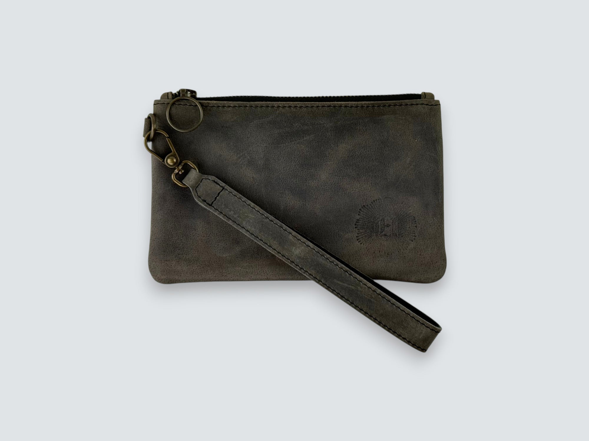 Leather Zipper Pouch - Aged Steel