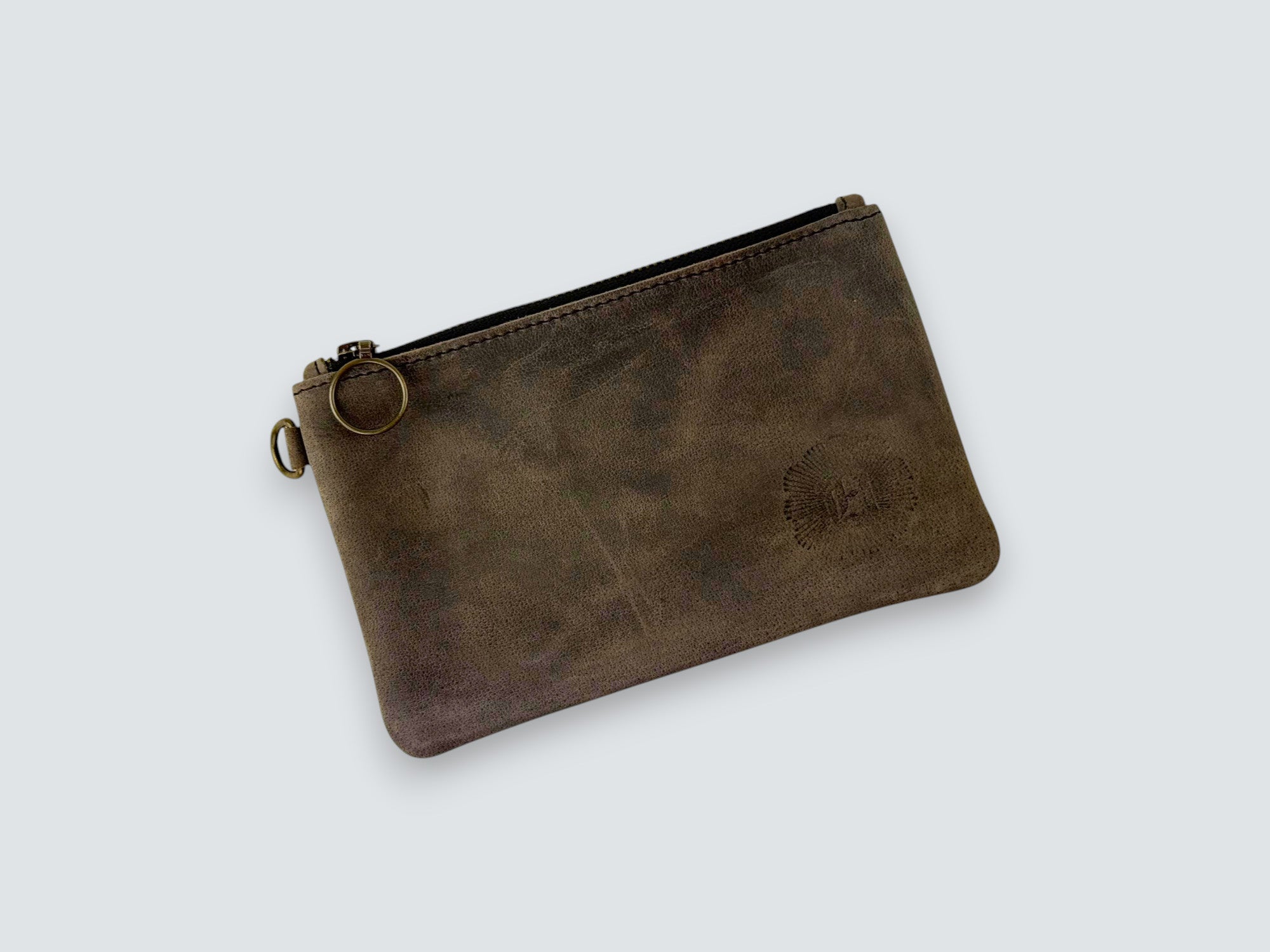 Leather Zipper Pouch - Aged Steel