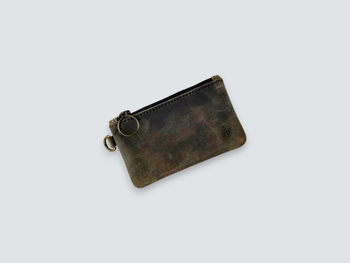 Leather Zipper Pouch - Aged Steel
