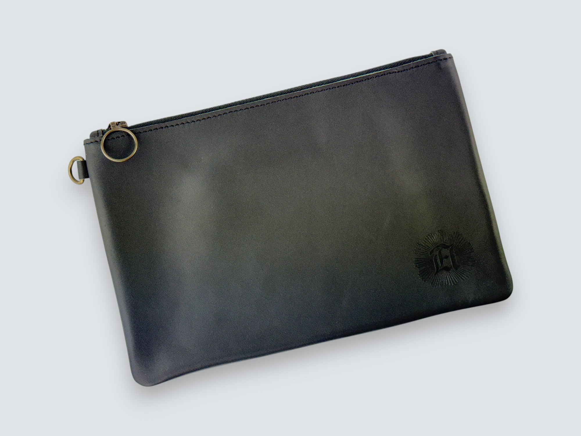 Leather Zipper Pouch - Carbon Black