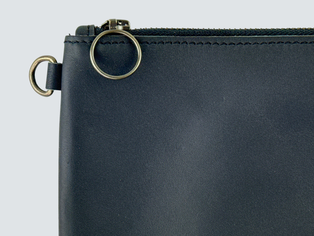 Leather Zipper Pouch - Carbon Black