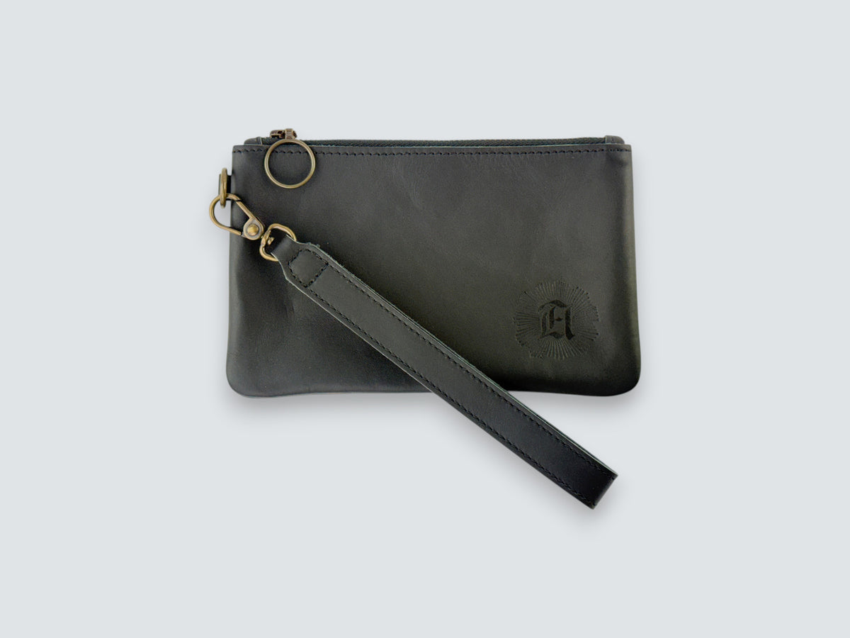 Leather Zipper Pouch - Carbon Black