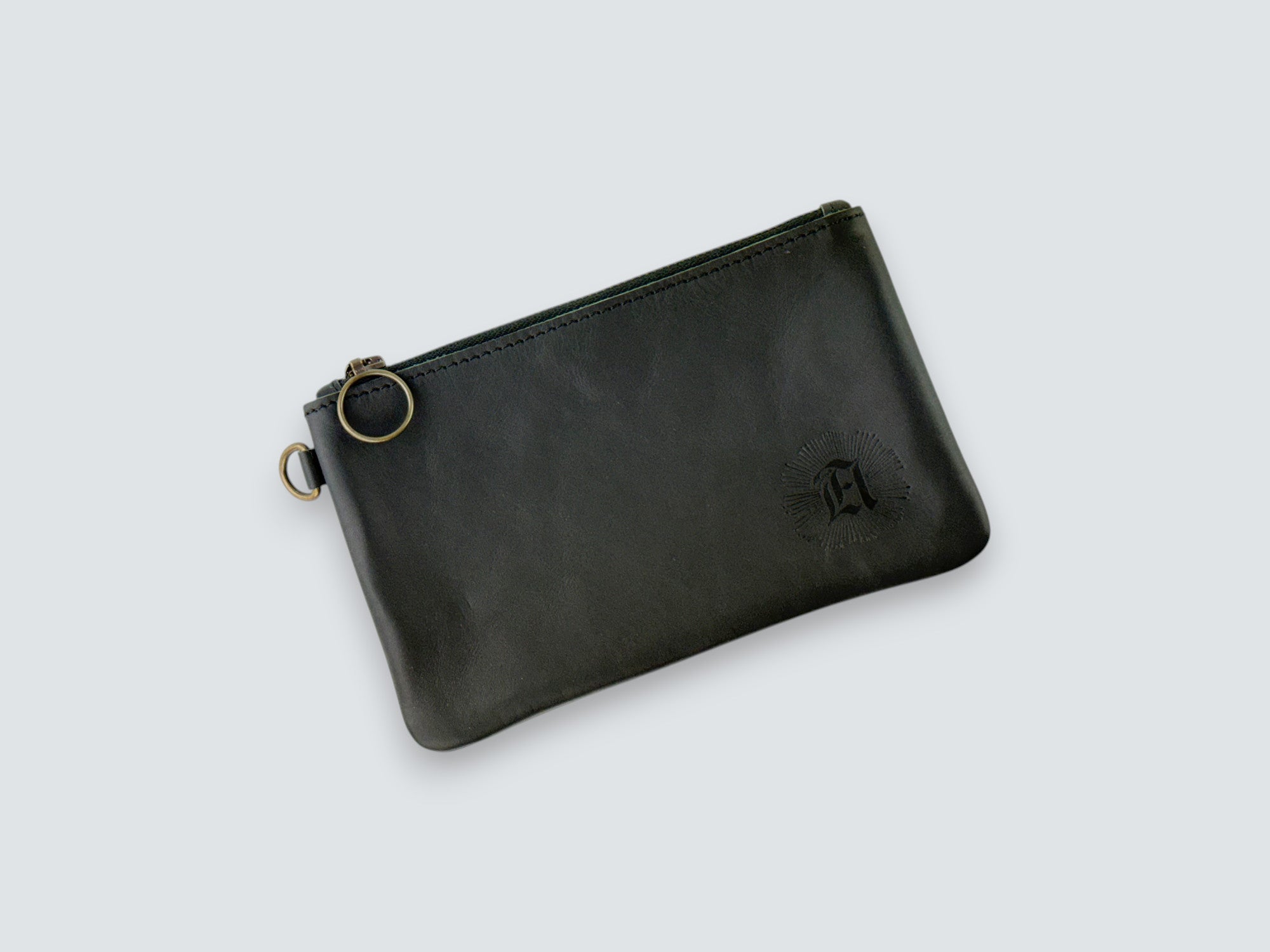 Leather Zipper Pouch - Carbon Black