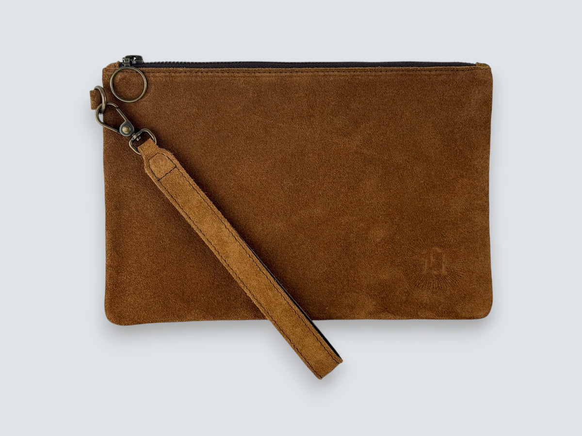 Leather Zipper Pouch - Sienna Suede