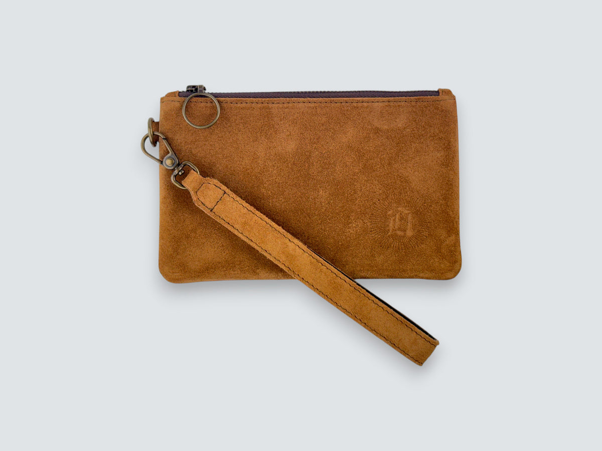 Leather Zipper Pouch - Sienna Suede
