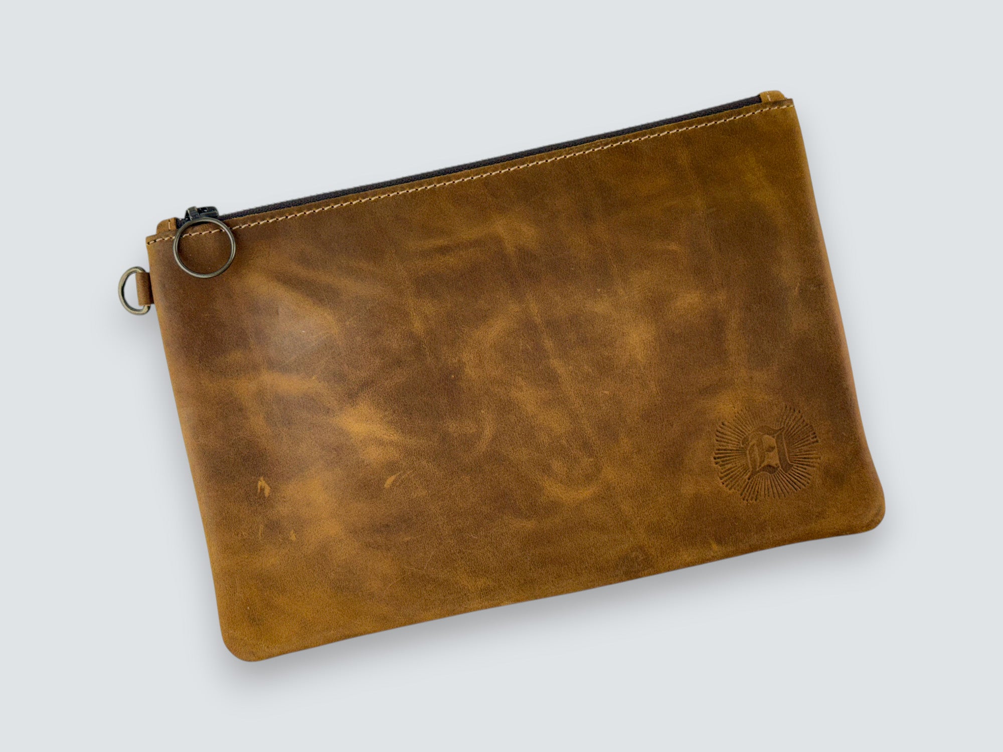 Leather Zipper Pouch - Tobacco