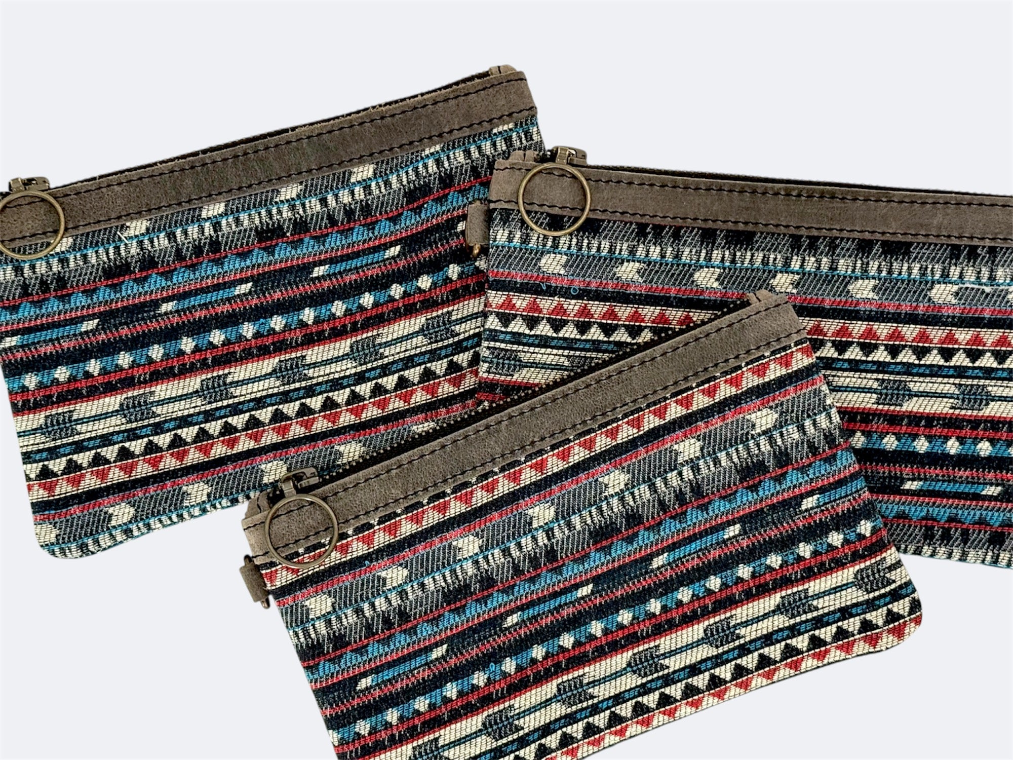 Leather-Lined Textile Zipper Pouch - Americana