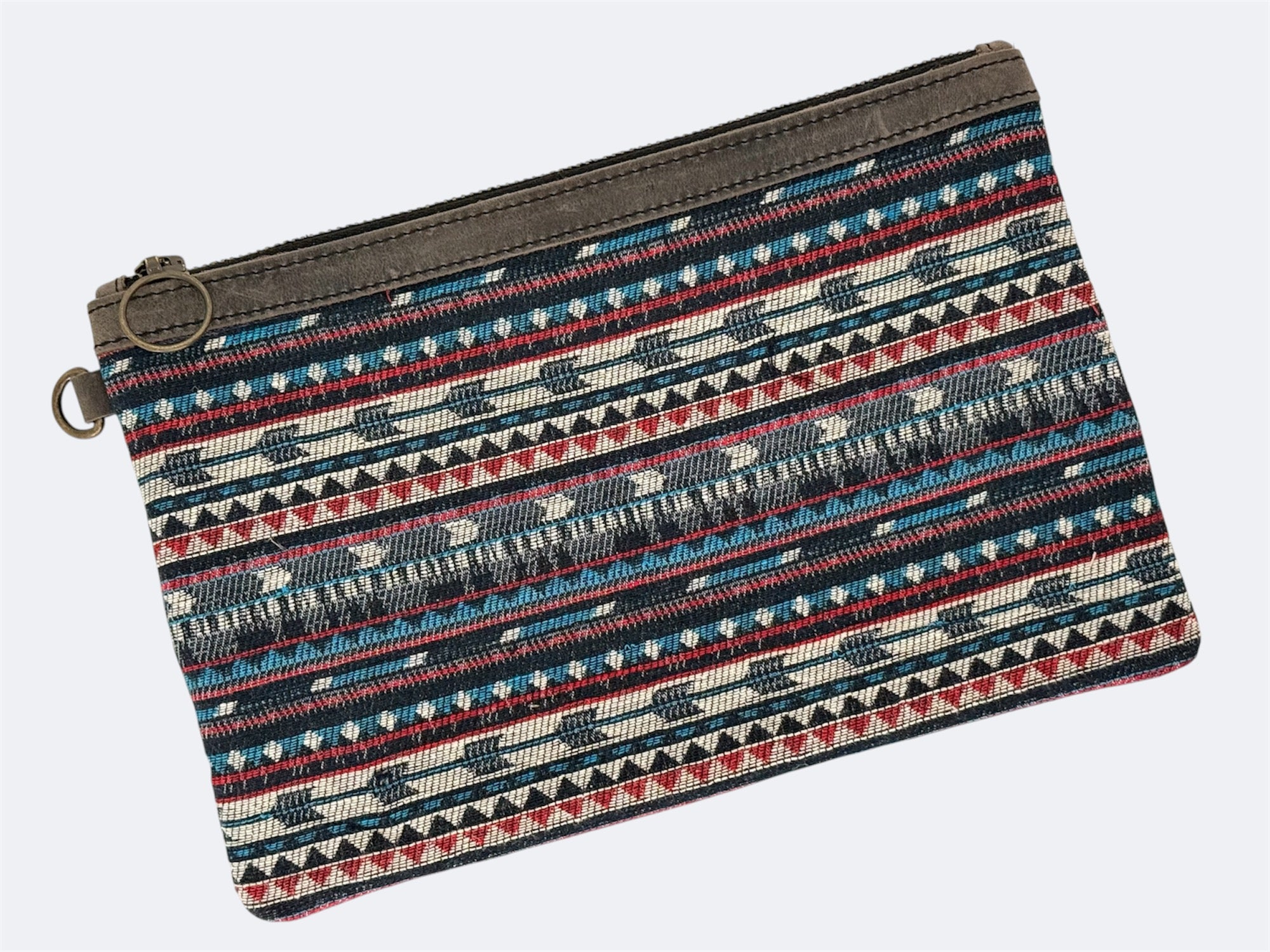 Leather-Lined Textile Zipper Pouch - Americana
