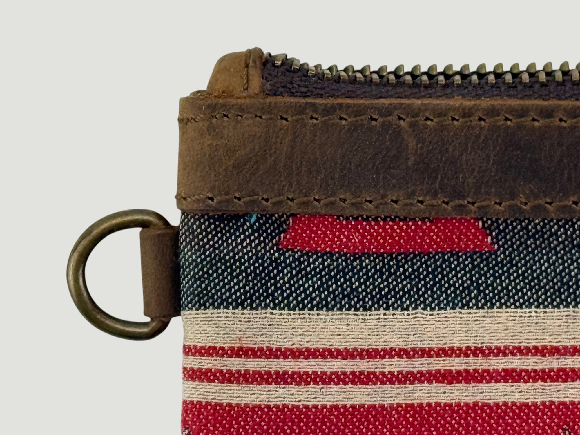 Leather-Lined Textile Zipper Pouch - Crosswinds