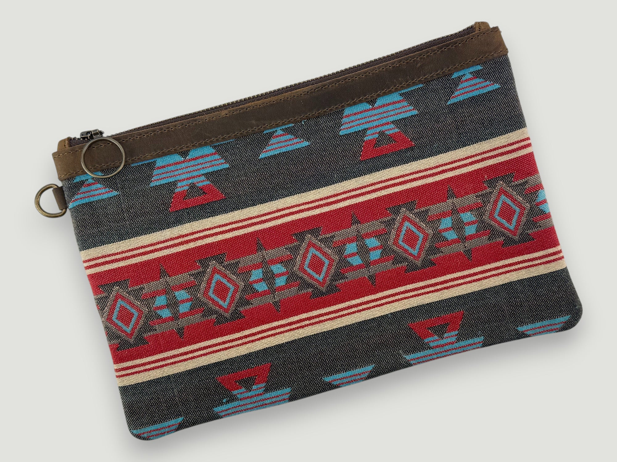 Leather-Lined Textile Zipper Pouch - Crosswinds