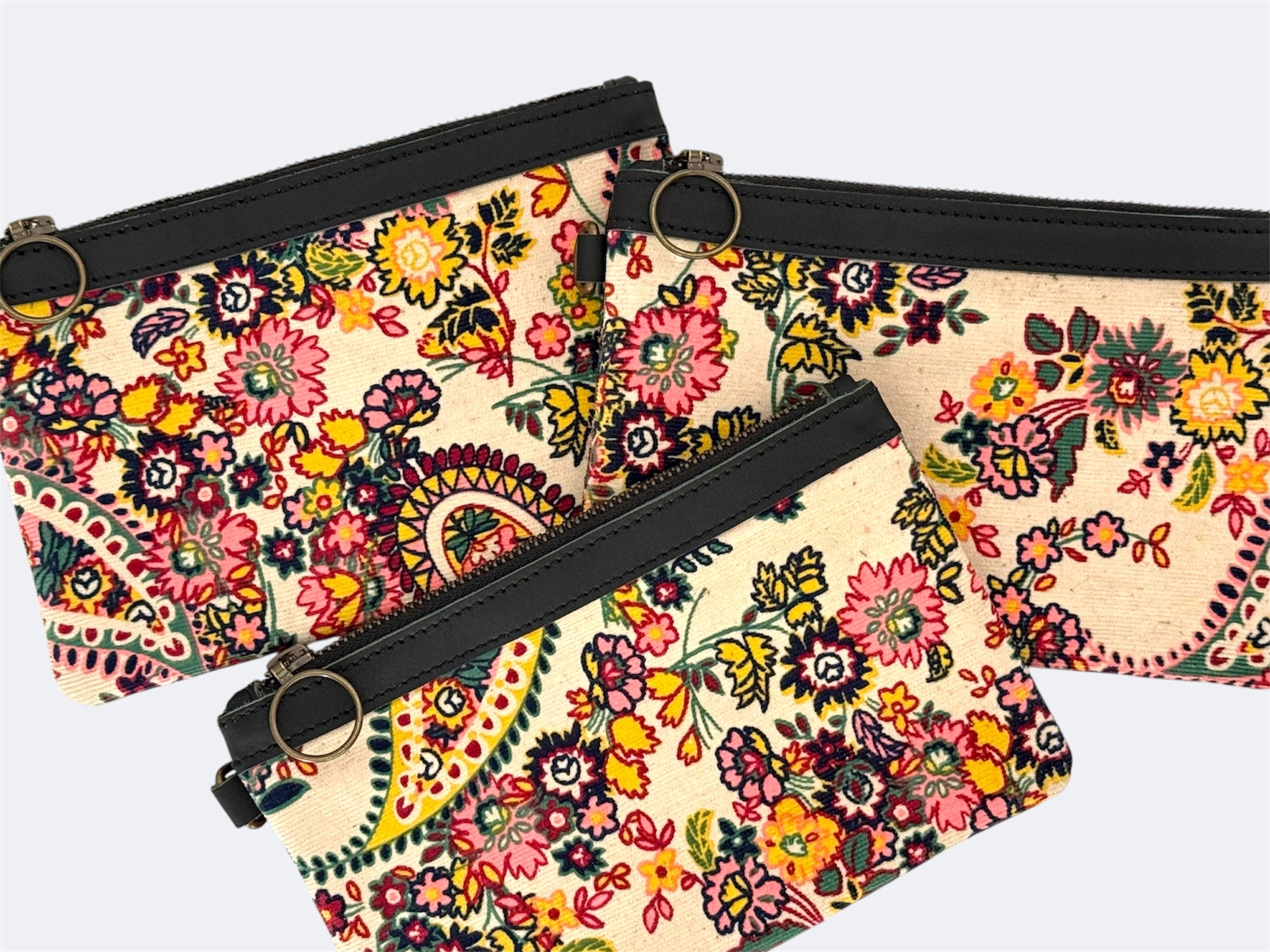 Leather-Lined Textile Zipper Pouch - Frida