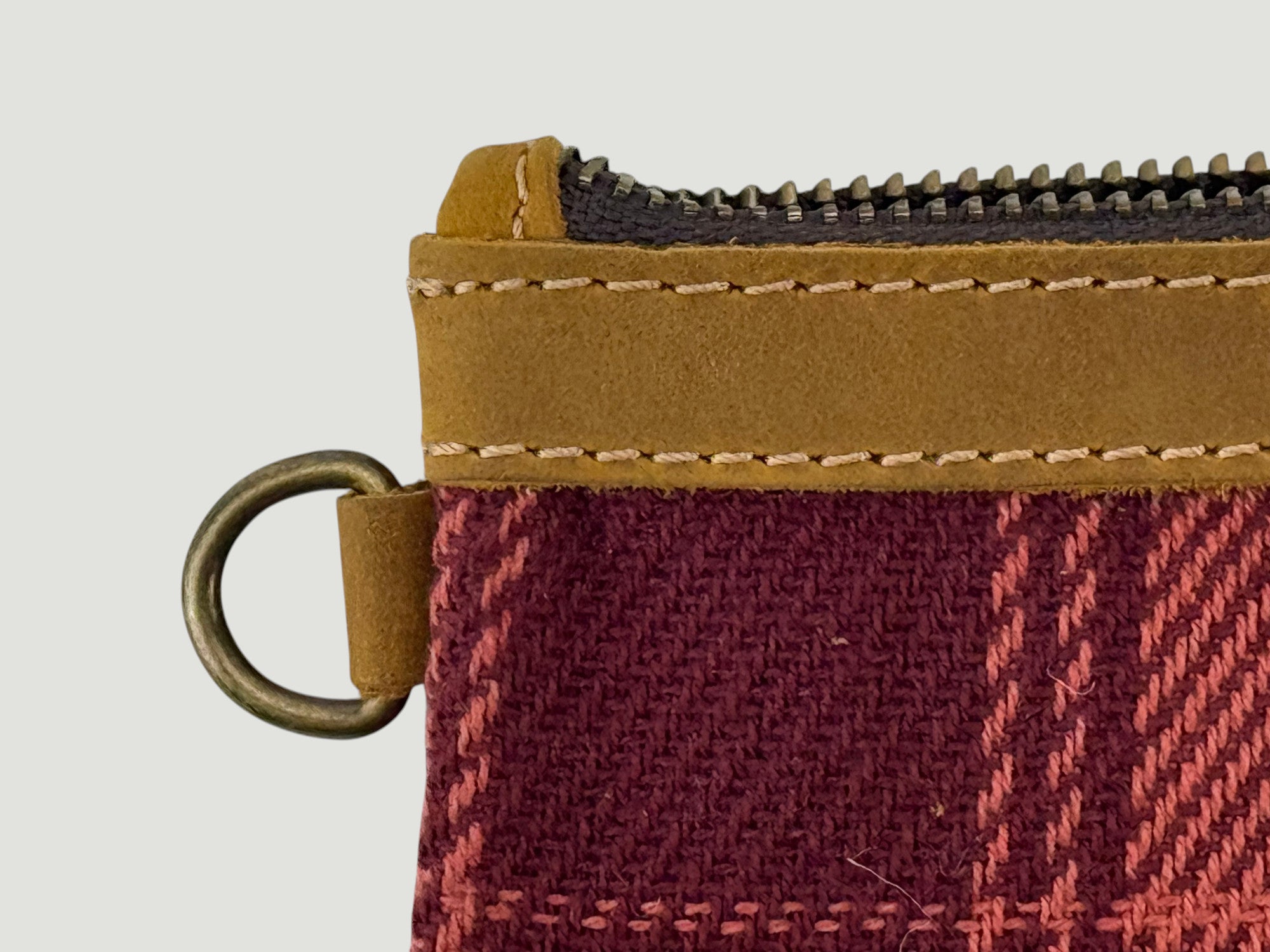 Leather-Lined Textile Zipper Pouch - Flannel