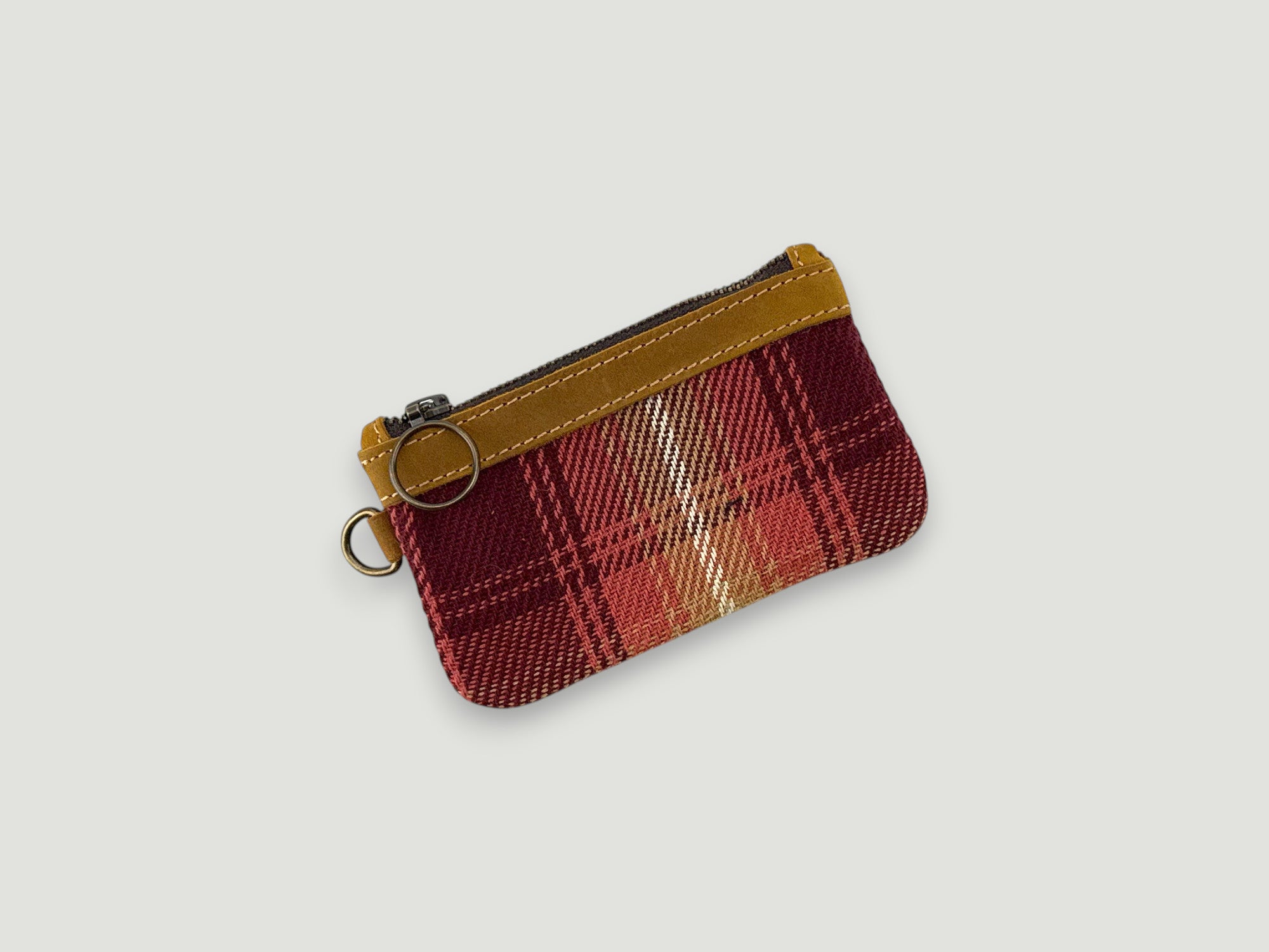 Leather-Lined Textile Zipper Pouch - Flannel