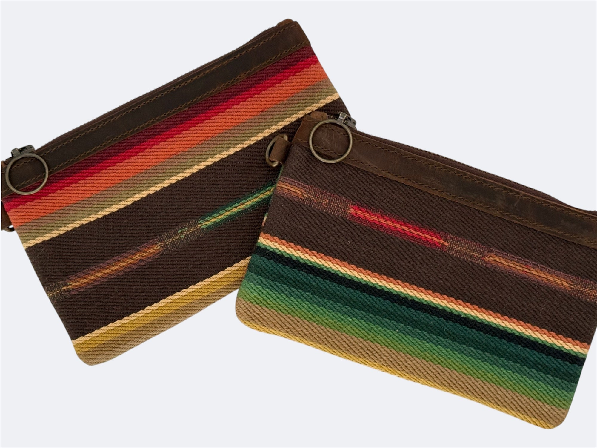 Leather-Lined Textile Zipper Pouch - Java