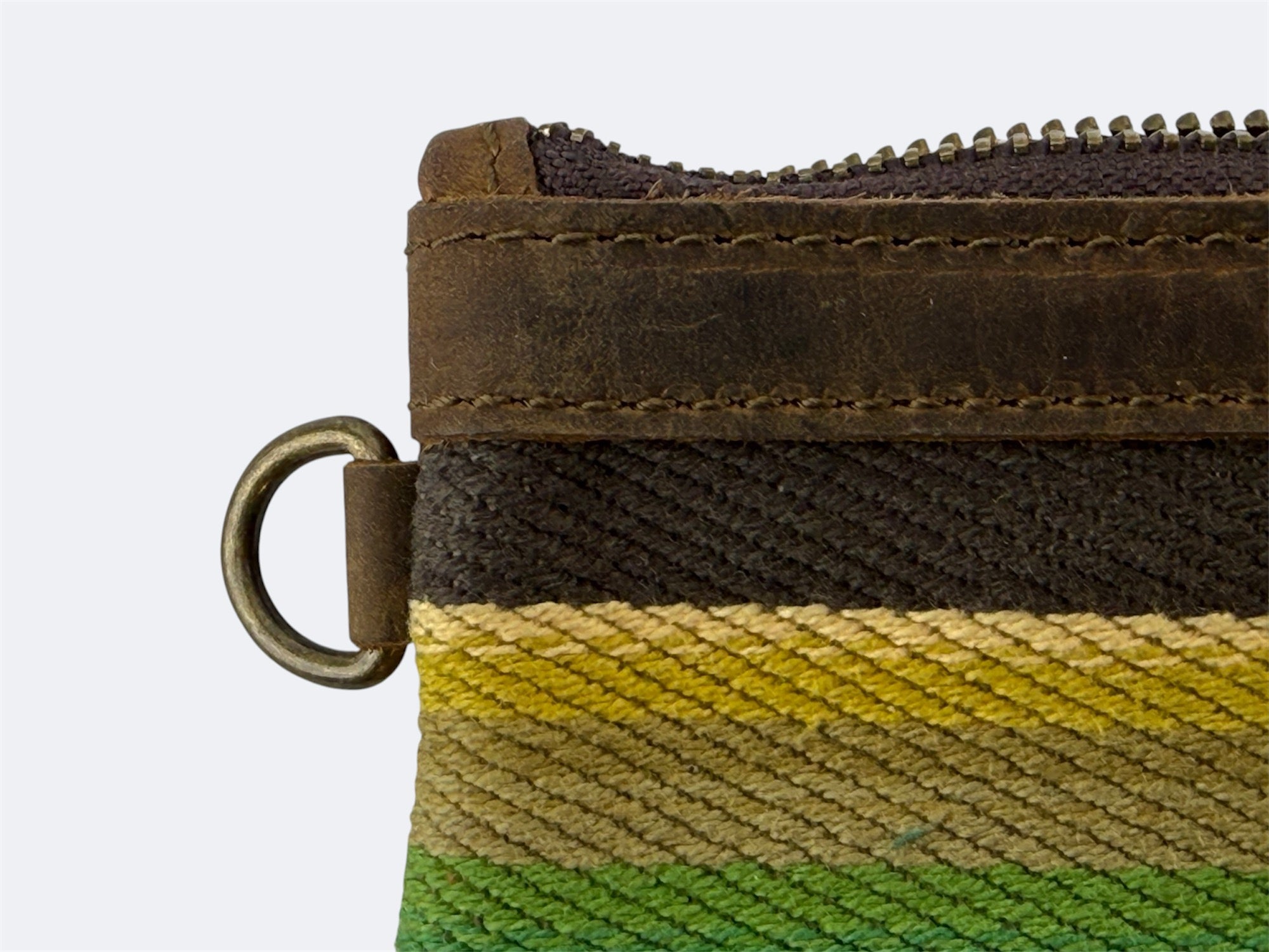 Leather-Lined Textile Zipper Pouch - Java