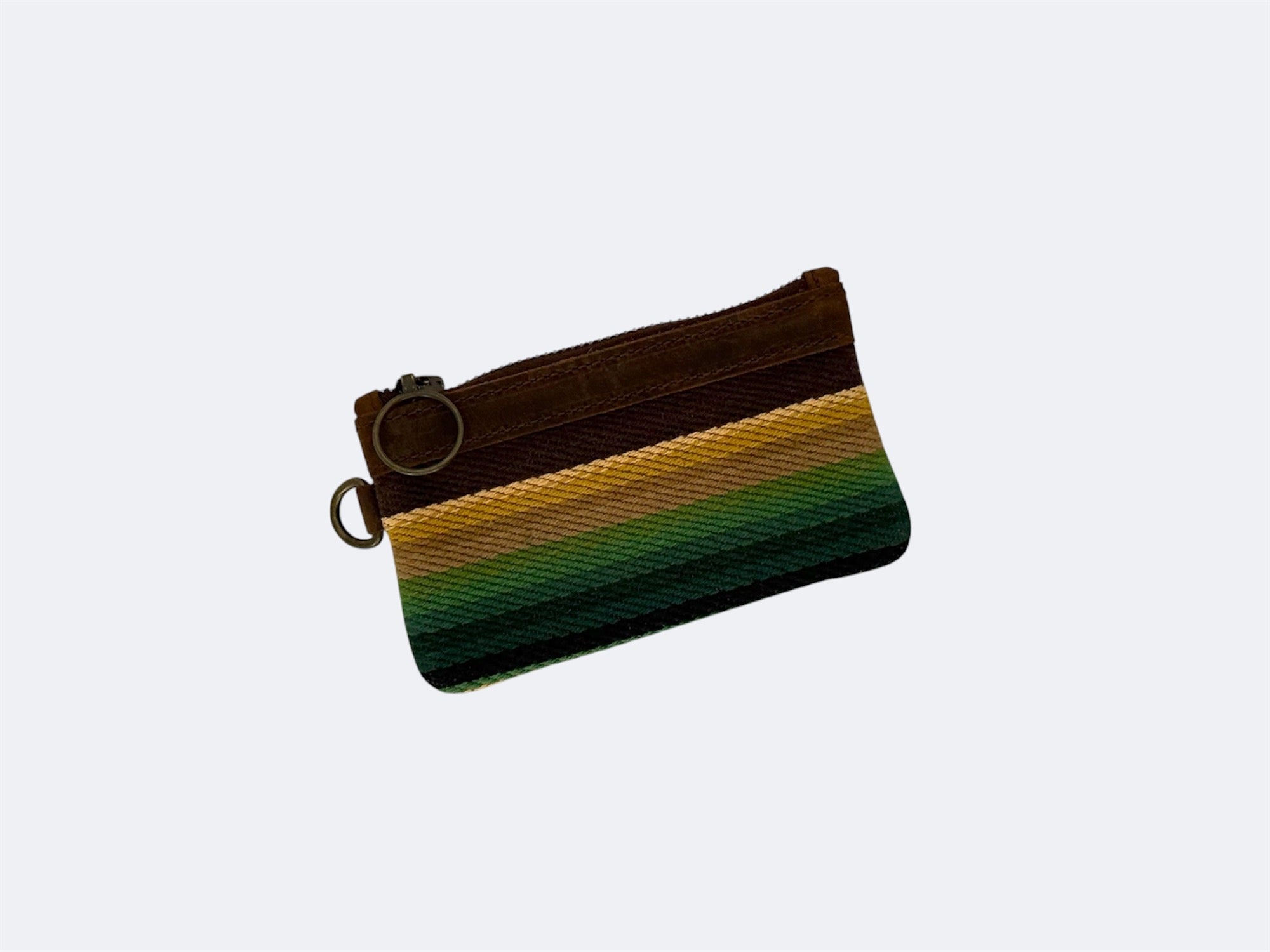 Leather-Lined Textile Zipper Pouch - Java