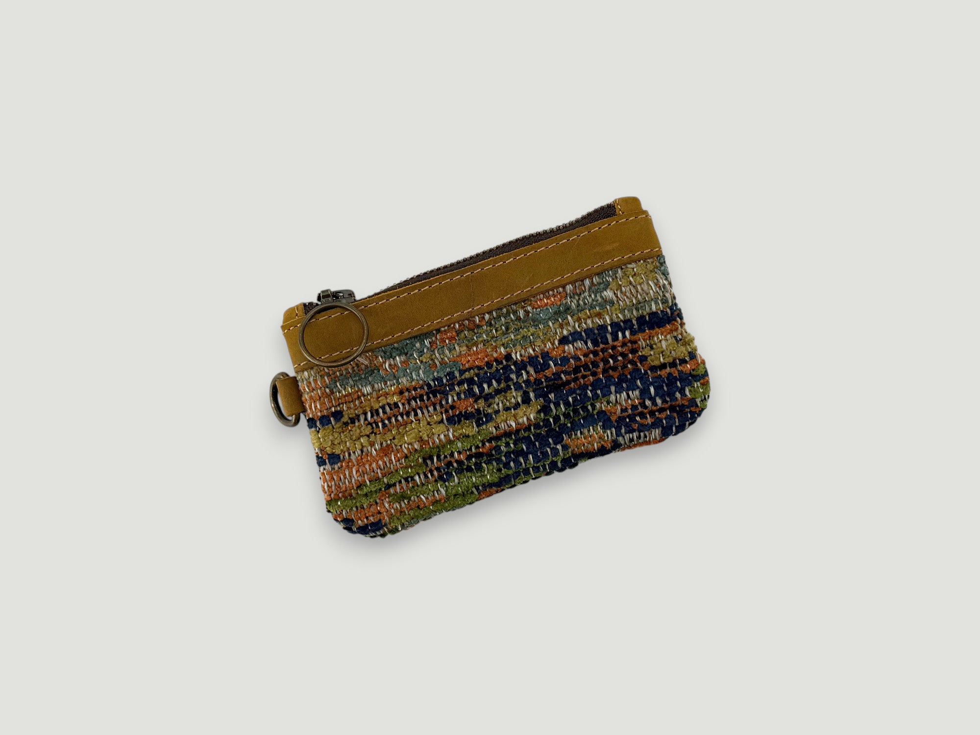 Leather-Lined Textile Zipper Pouch - Ripple