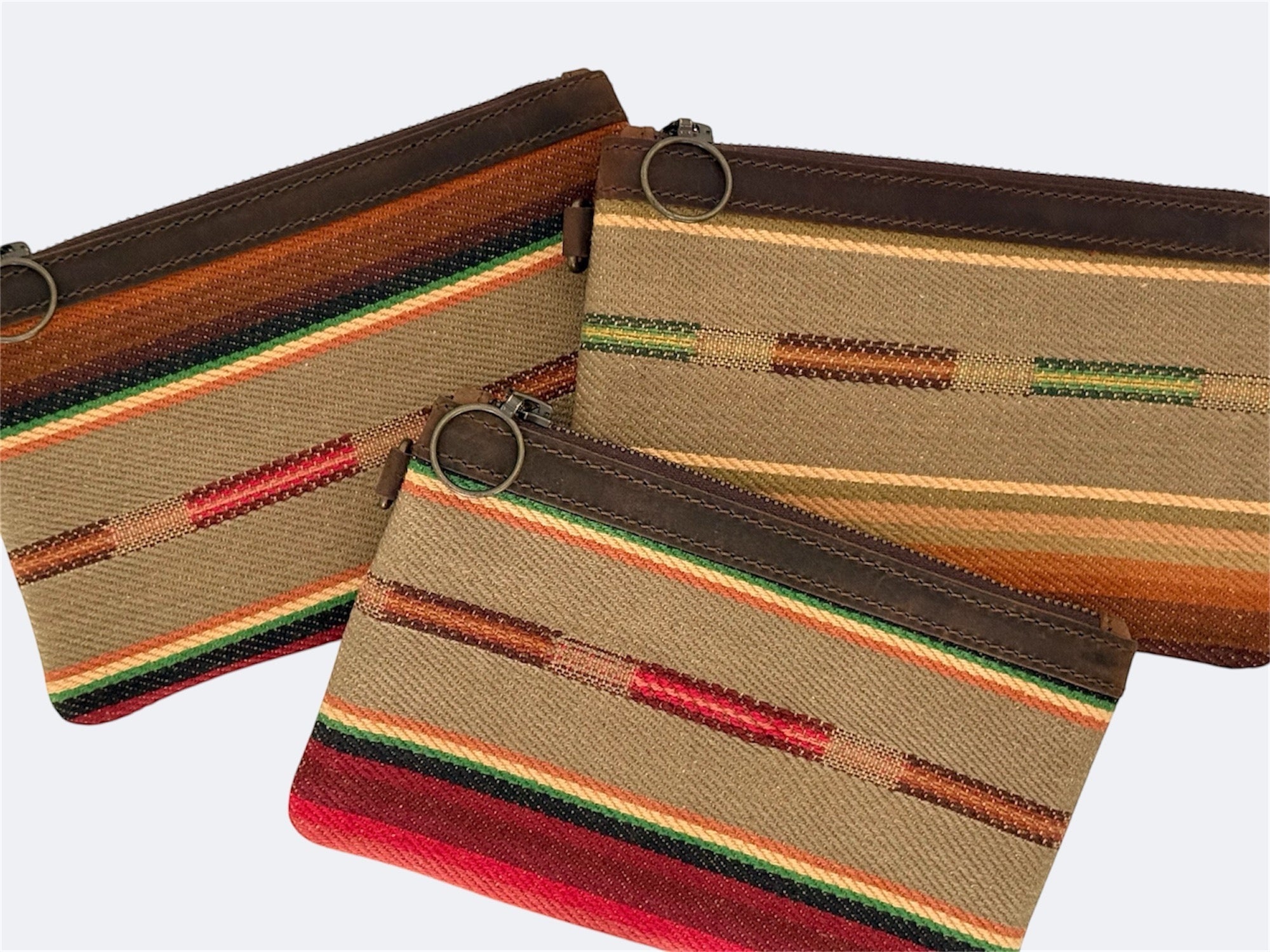 Leather-Lined Textile Zipper Pouch - Saddle