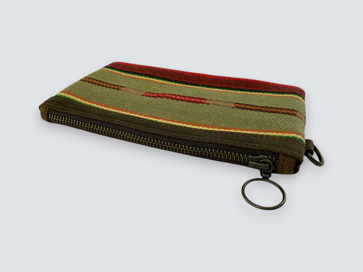 Leather-Lined Textile Zipper Pouch - Saddle