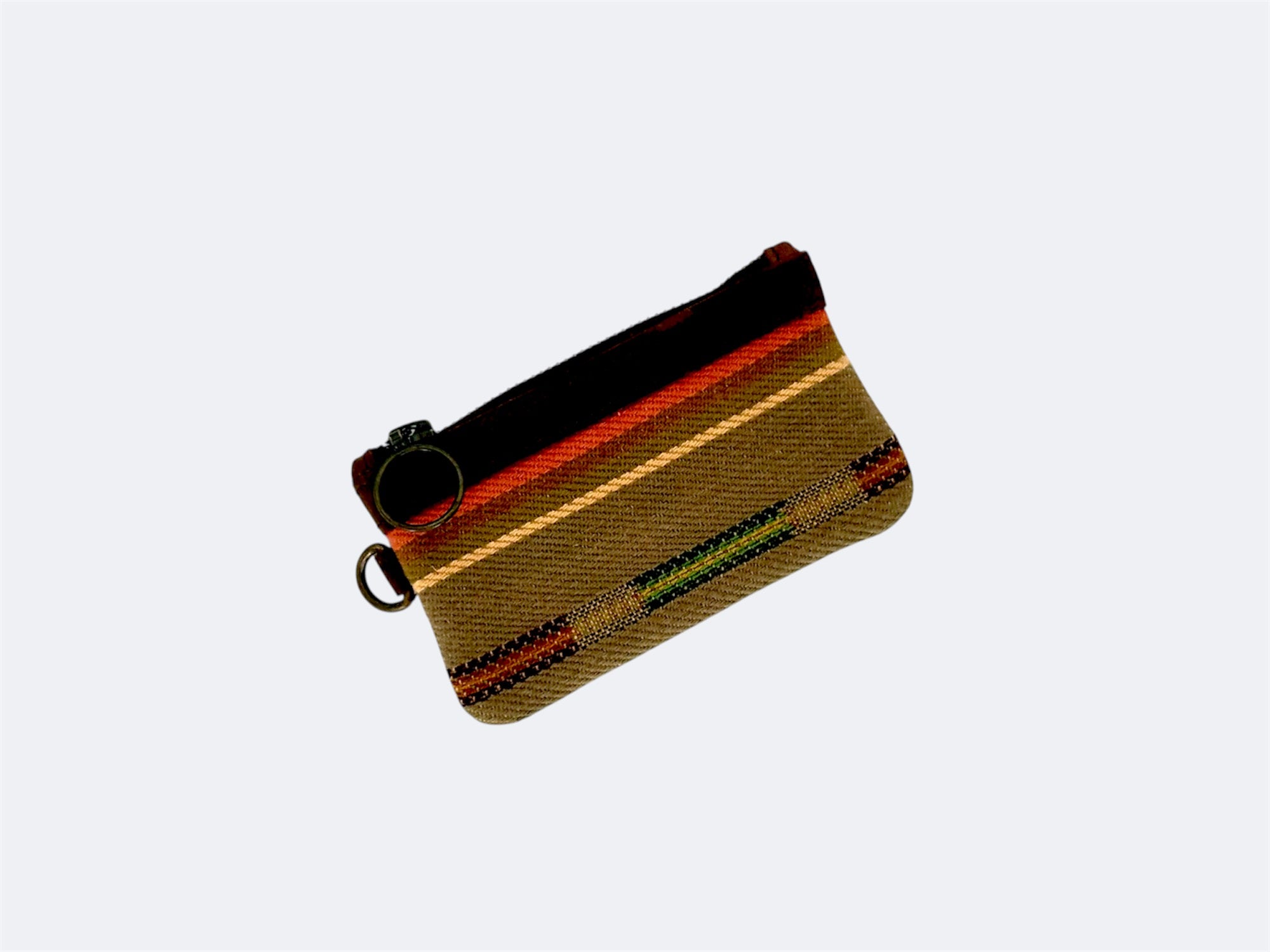Leather-Lined Textile Zipper Pouch - Saddle