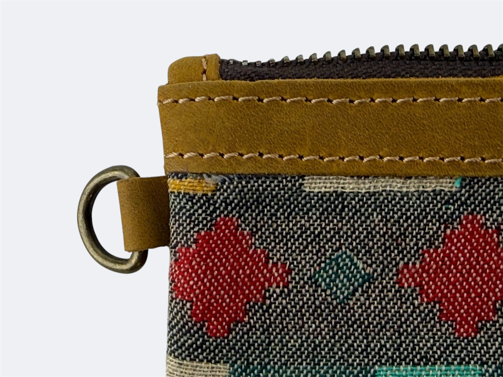 Leather-Lined Textile Zipper Pouch - Thunderbird