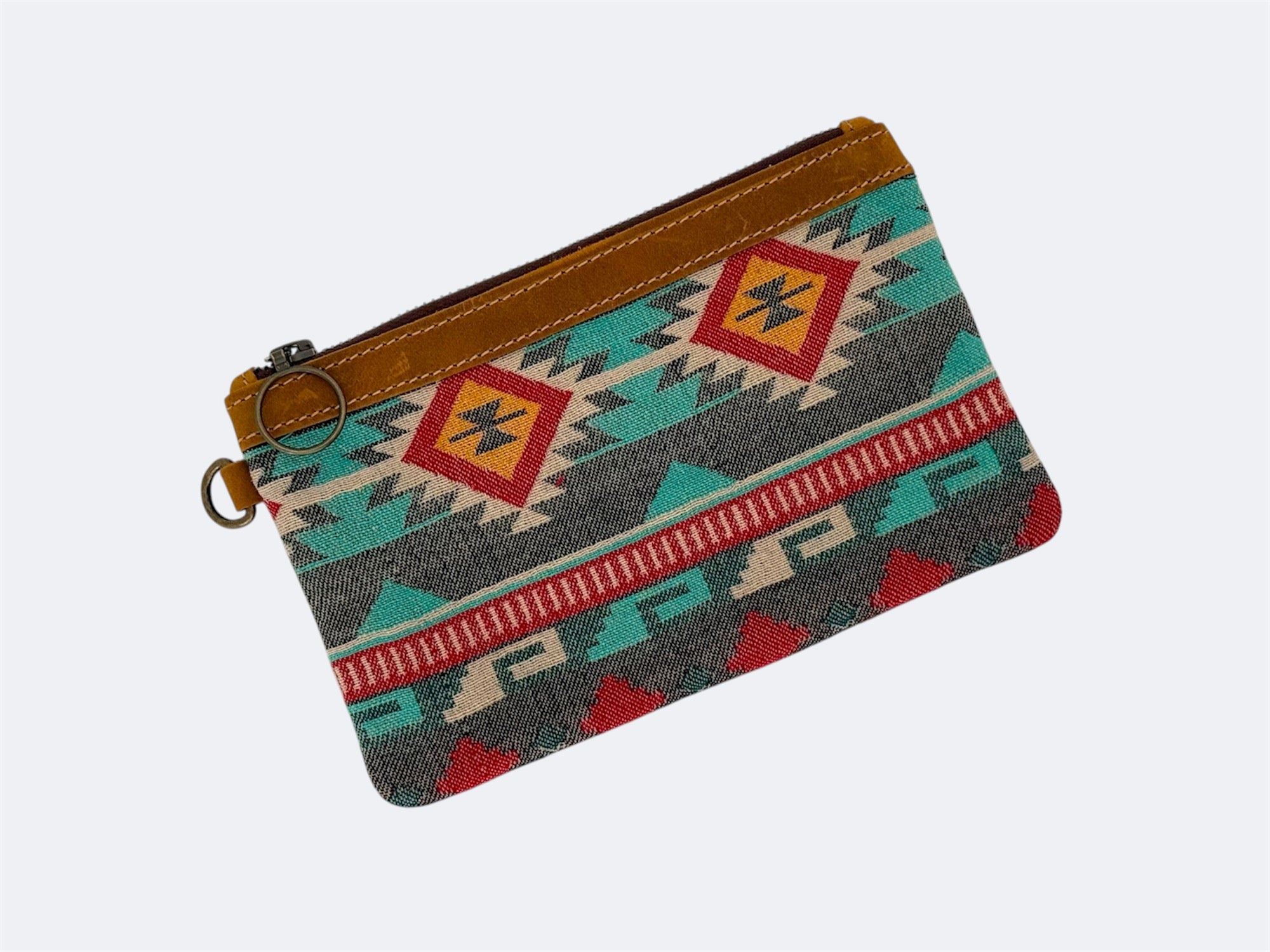 Leather-Lined Textile Zipper Pouch - Thunderbird