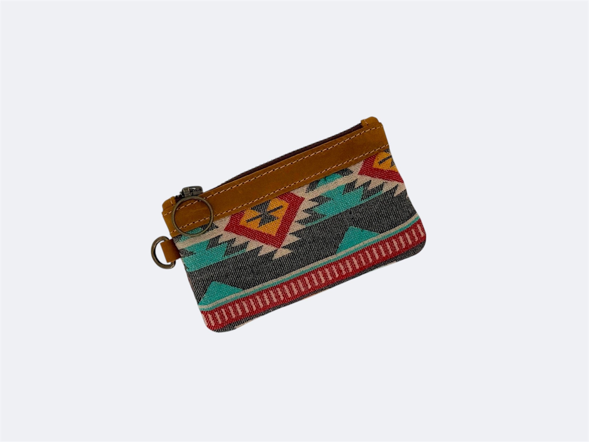 Leather-Lined Textile Zipper Pouch - Thunderbird