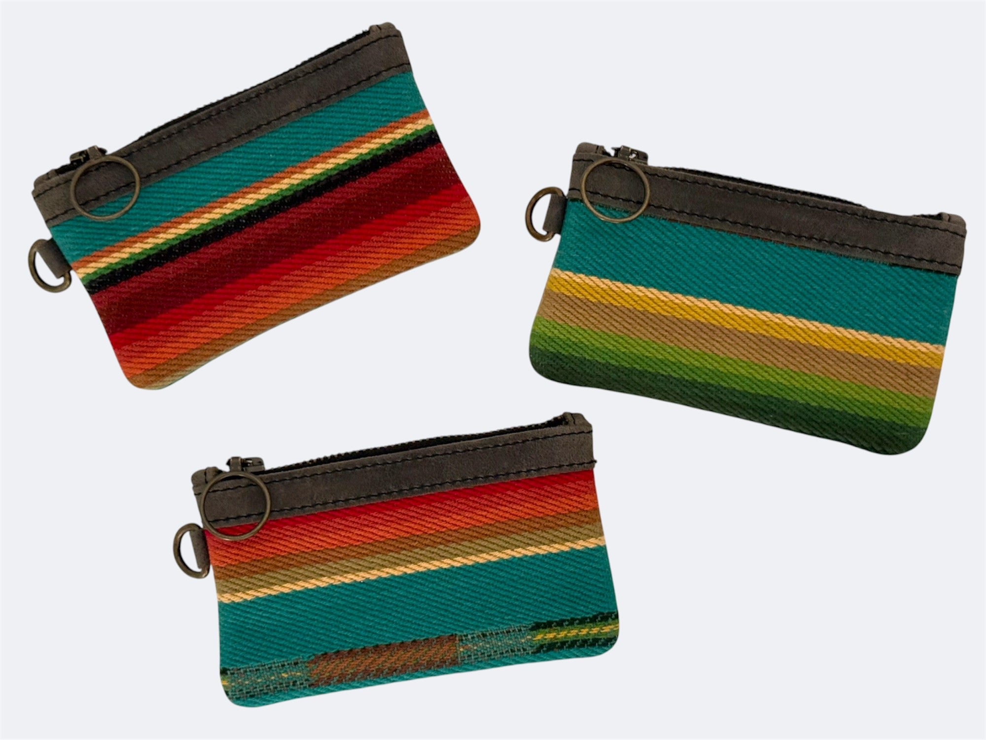 Leather-Lined Textile Zipper Pouch - Turquoise