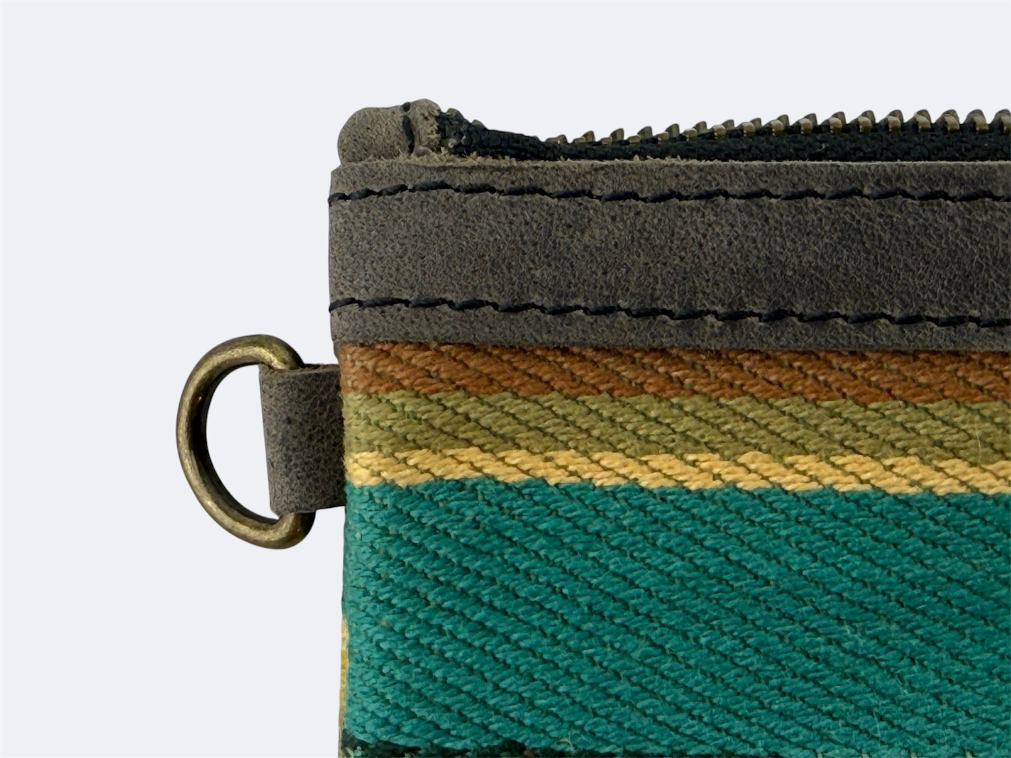 Leather-Lined Textile Zipper Pouch - Turquoise