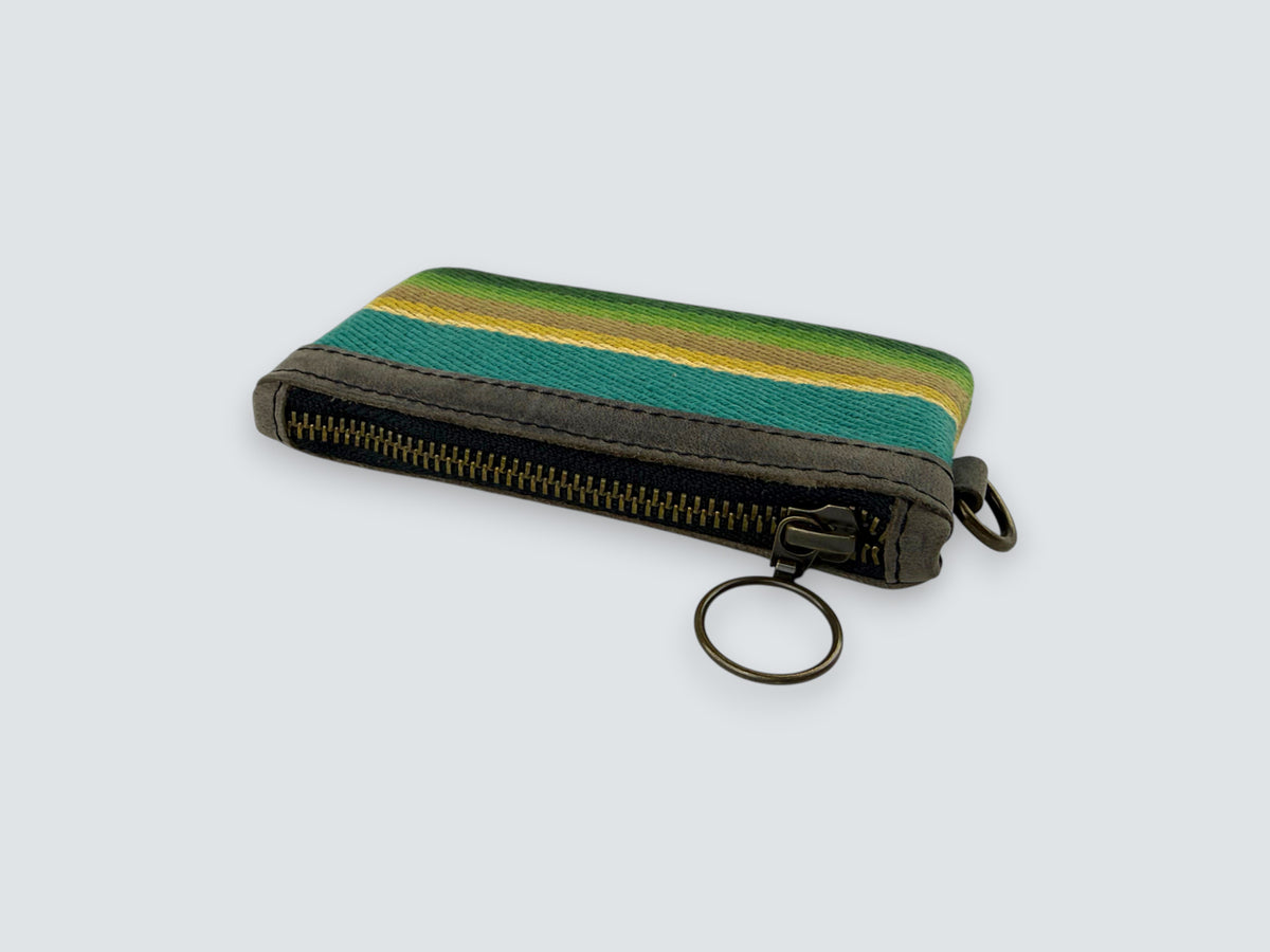 Leather-Lined Textile Zipper Pouch - Turquoise