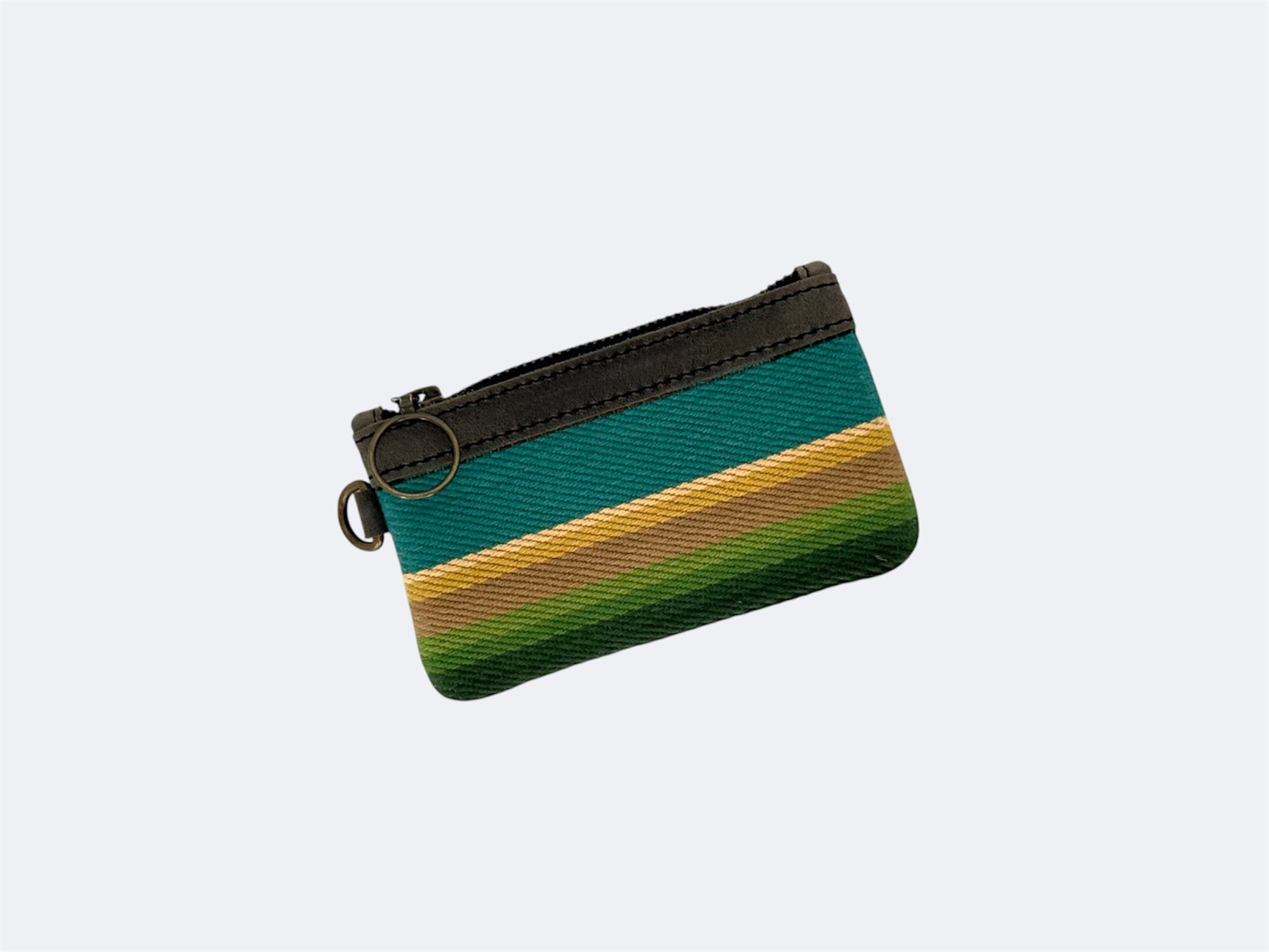 Leather-Lined Textile Zipper Pouch - Turquoise