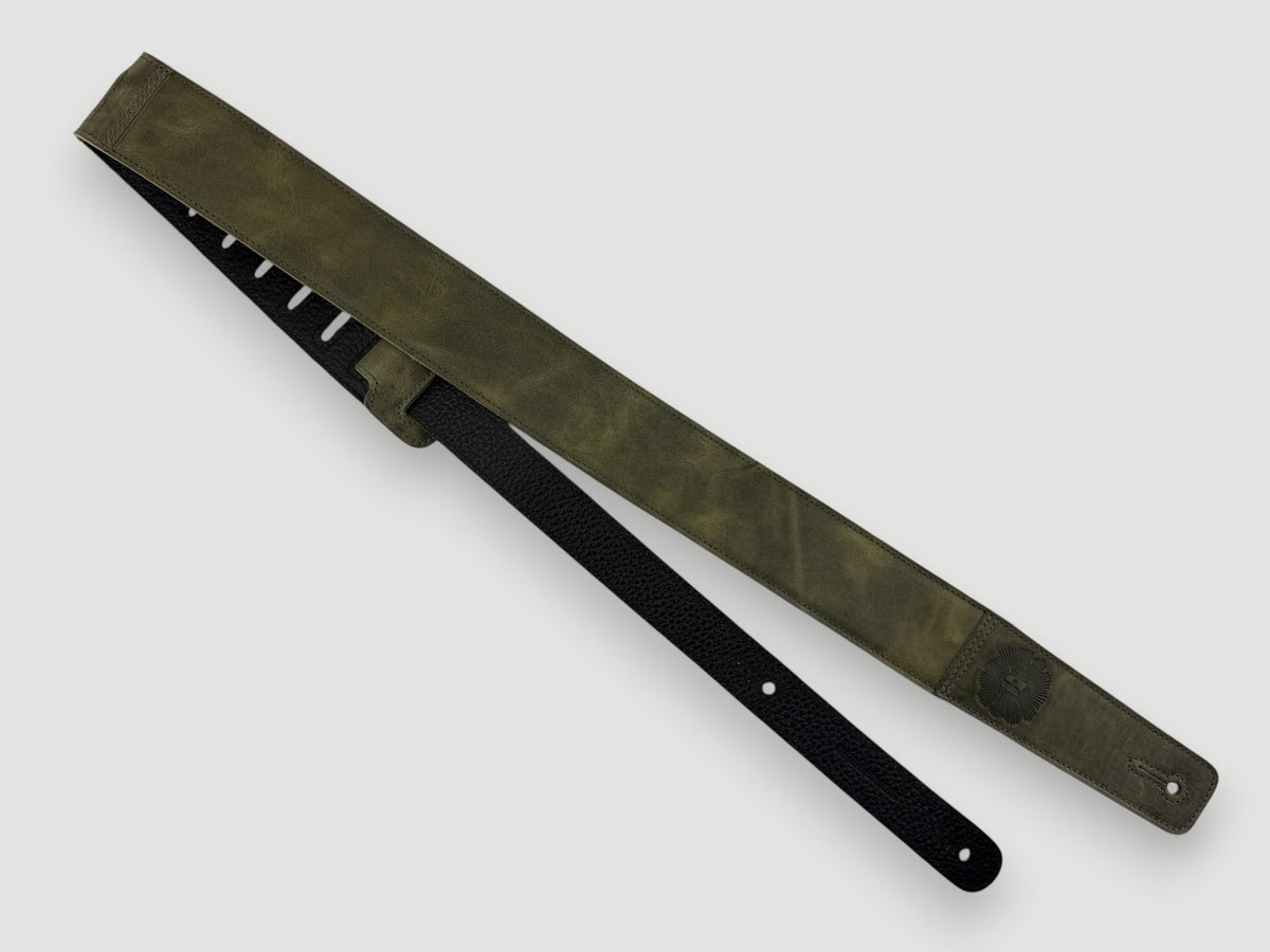 The Reticent - Relic Green Leather Guitar Strap