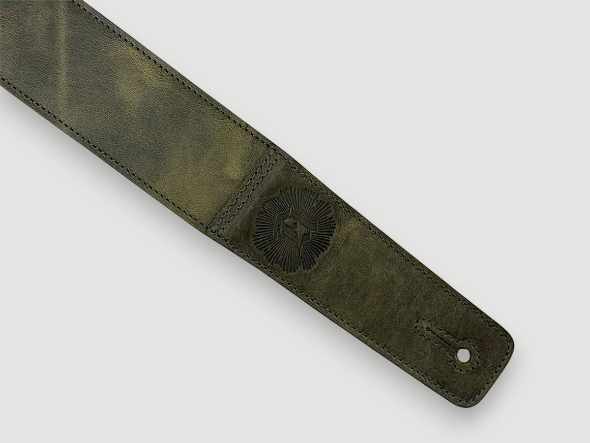 The Reticent - Relic Green Leather Guitar Strap