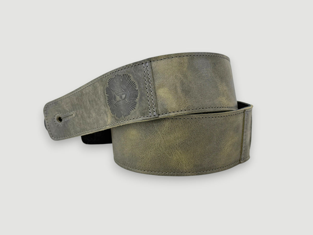 The Reticent - Relic Green Leather Guitar Strap