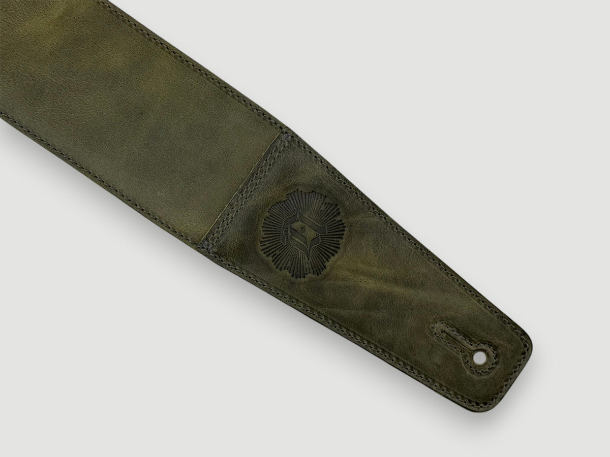 The Reticent - Relic Green Leather Guitar Strap
