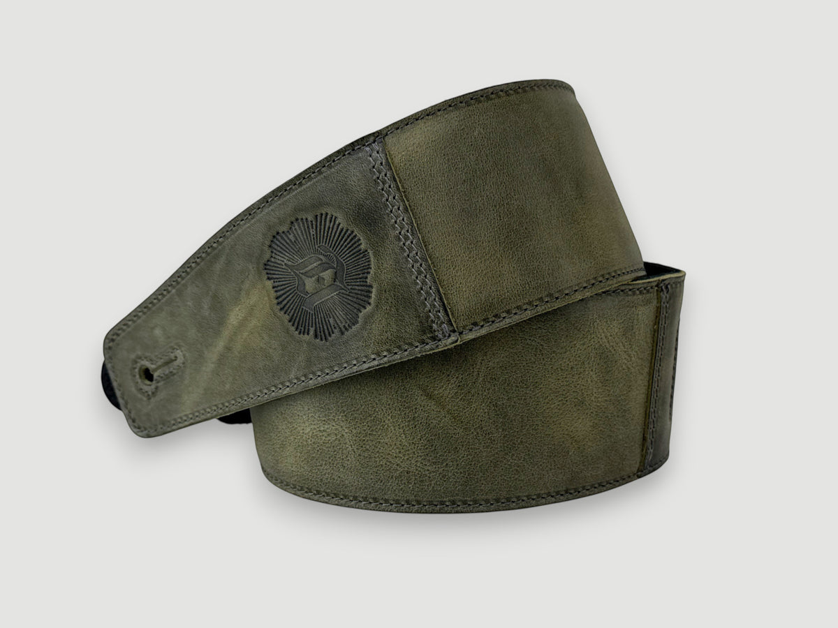 The Reticent - Relic Green Leather Guitar Strap