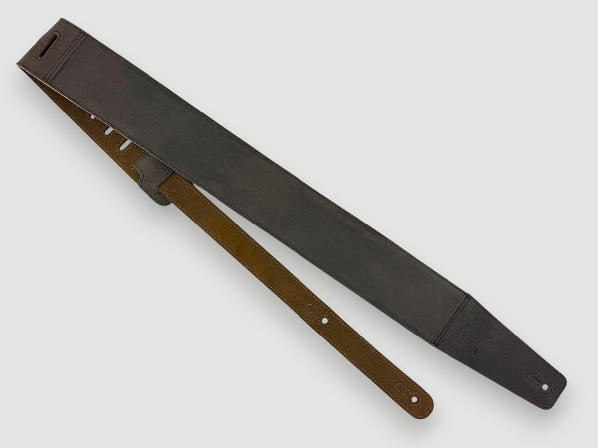 The Reticent - Suede-Back Aged Steel Leather Guitar Strap