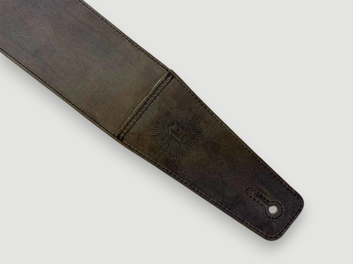 The Reticent - Suede-Back Aged Steel Leather Guitar Strap