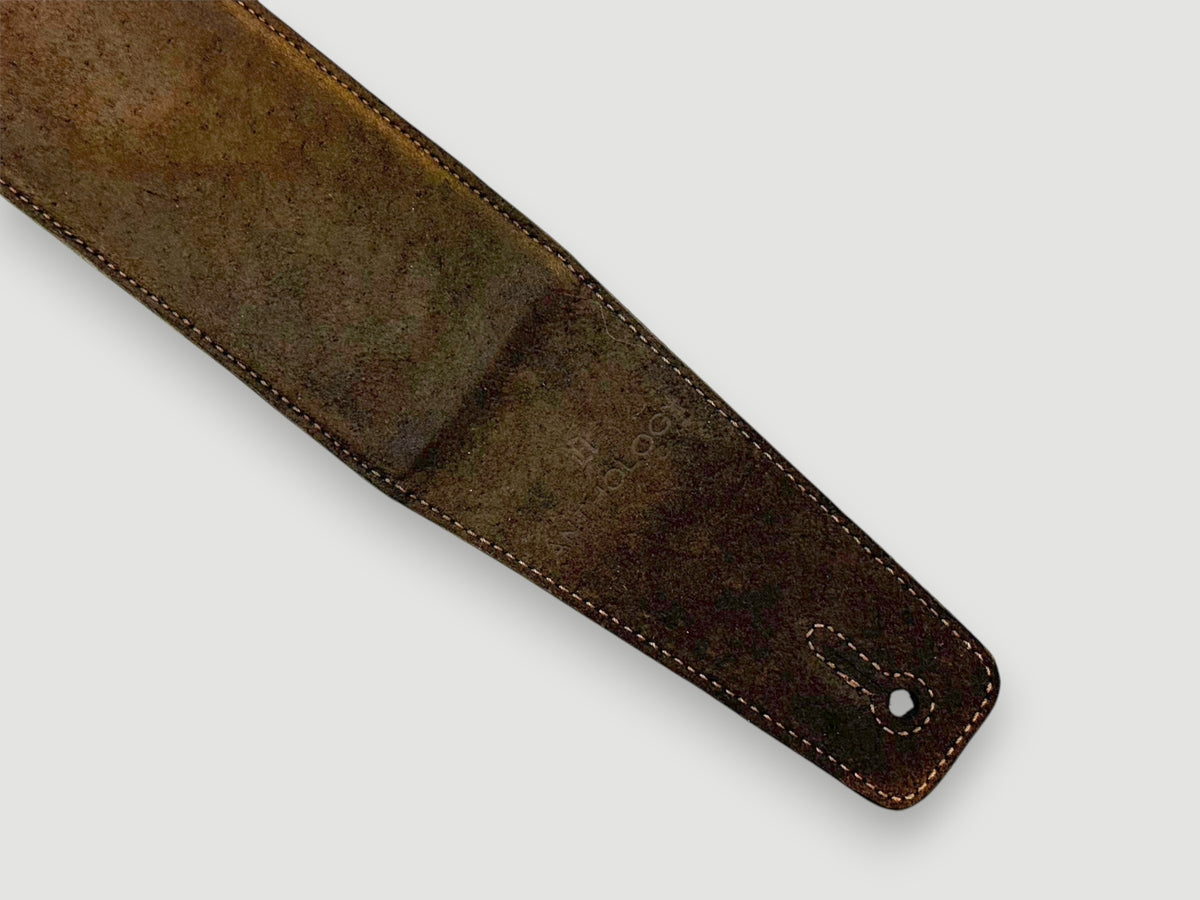 The Reticent - Suede-Back Aged Steel Leather Guitar Strap