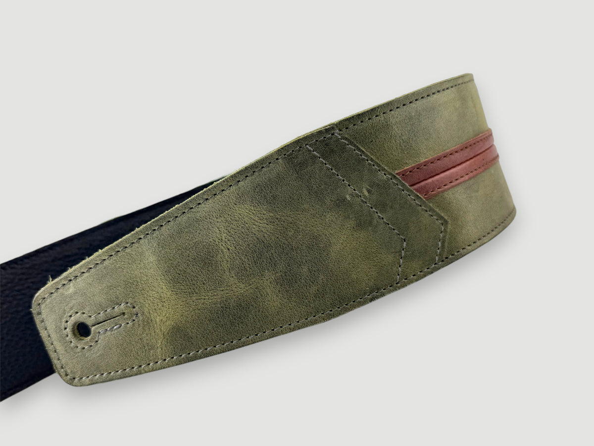 Straight Up - Relic Sage with Cognac Stripe Leather Guitar Strap
