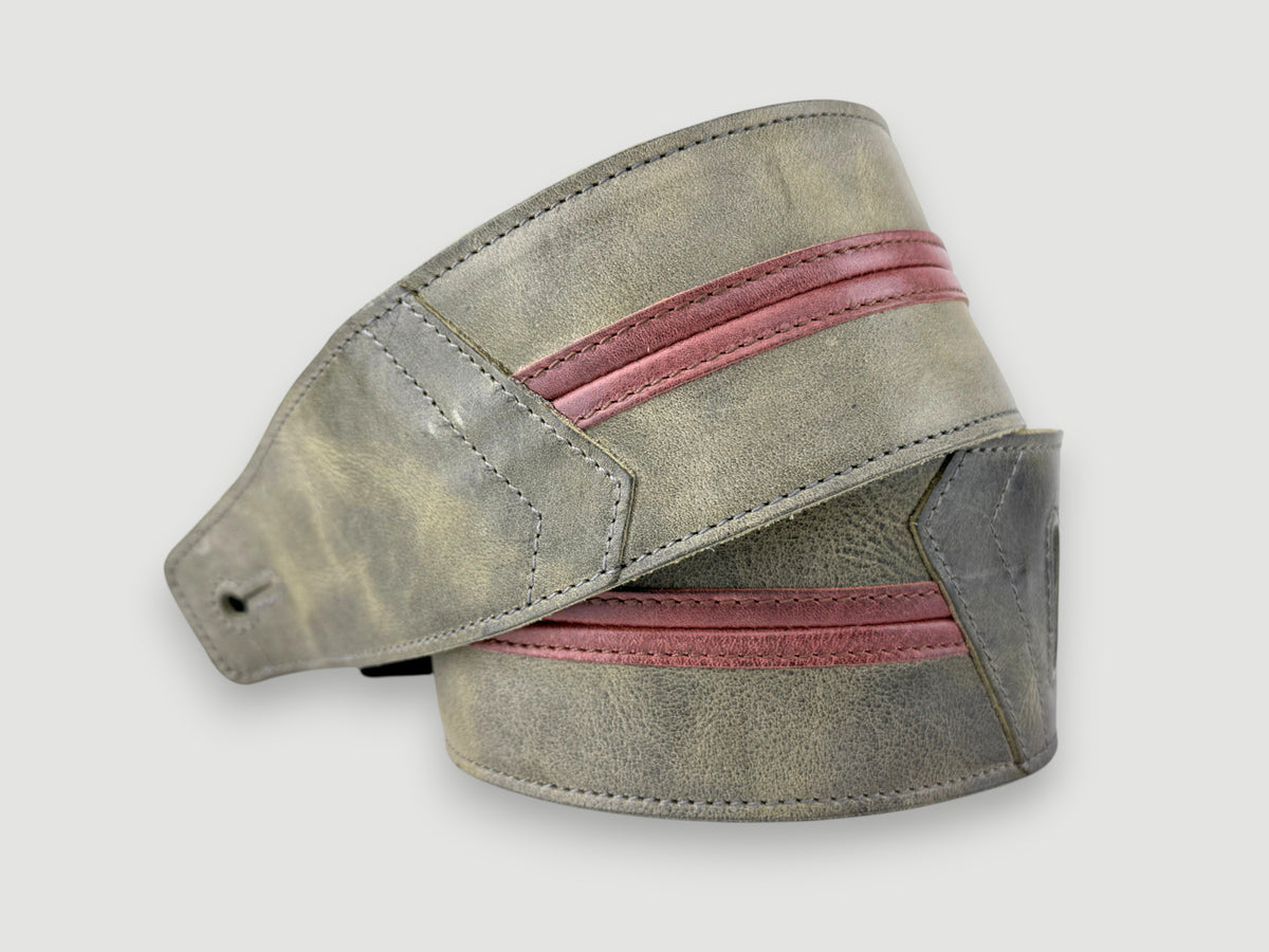 Straight Up - Relic Sage with Cognac Stripe Leather Guitar Strap