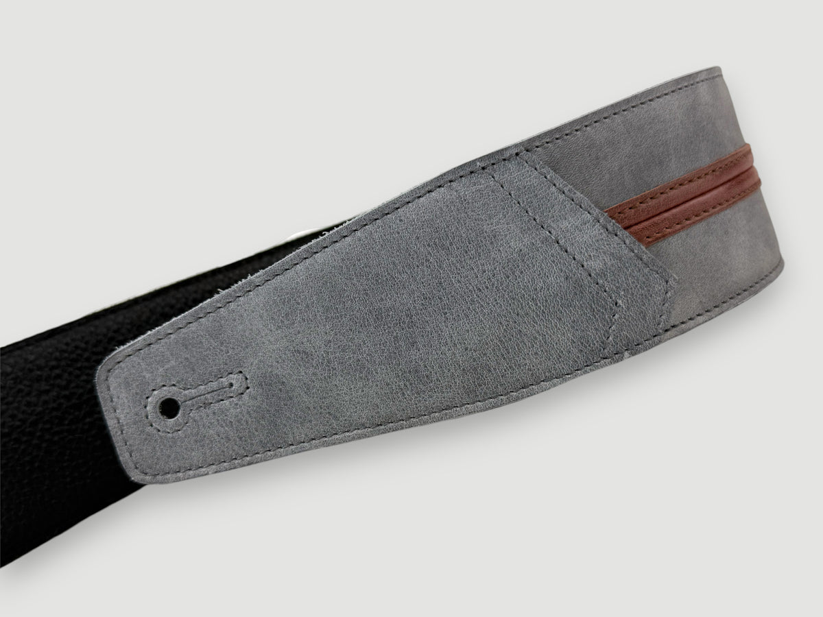 Straight Up - Relic Slate with Cognac Stripe Leather Guitar Strap