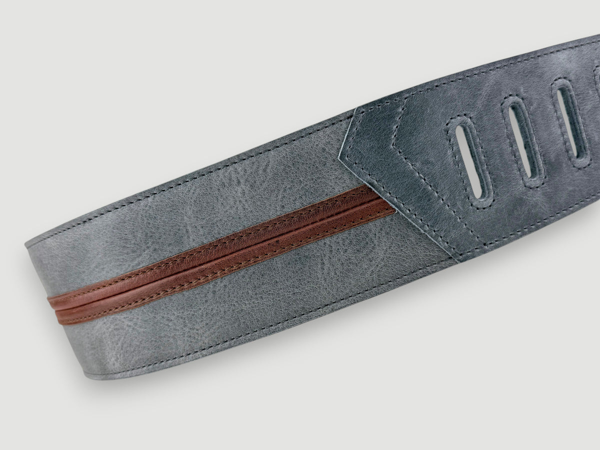 Straight Up - Relic Slate with Cognac Stripe Leather Guitar Strap