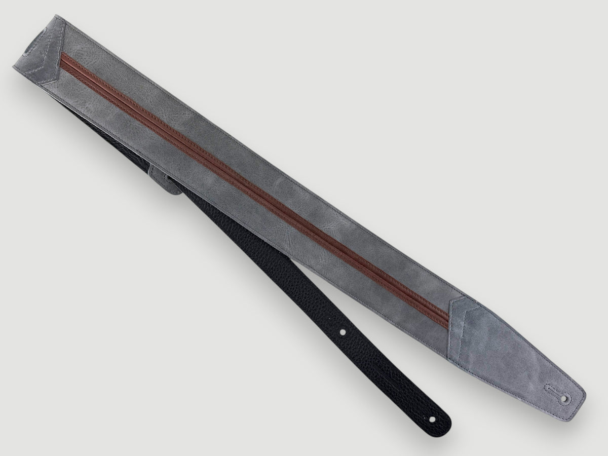 Straight Up - Relic Slate with Cognac Stripe Leather Guitar Strap
